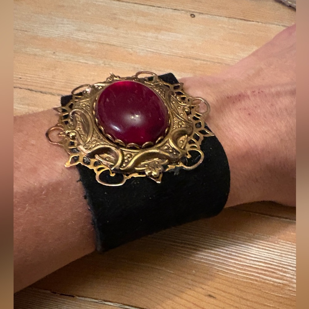Handmade black suede gothic cuff bracelet